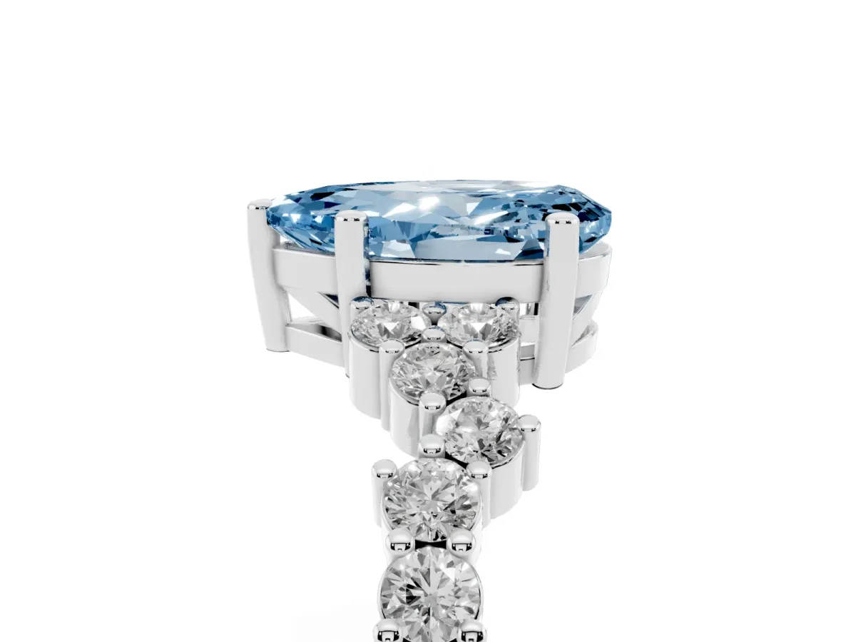 Fancy Blue Pear Cut Diamond Scattered Round Accent Ring with Prong Setting Silver