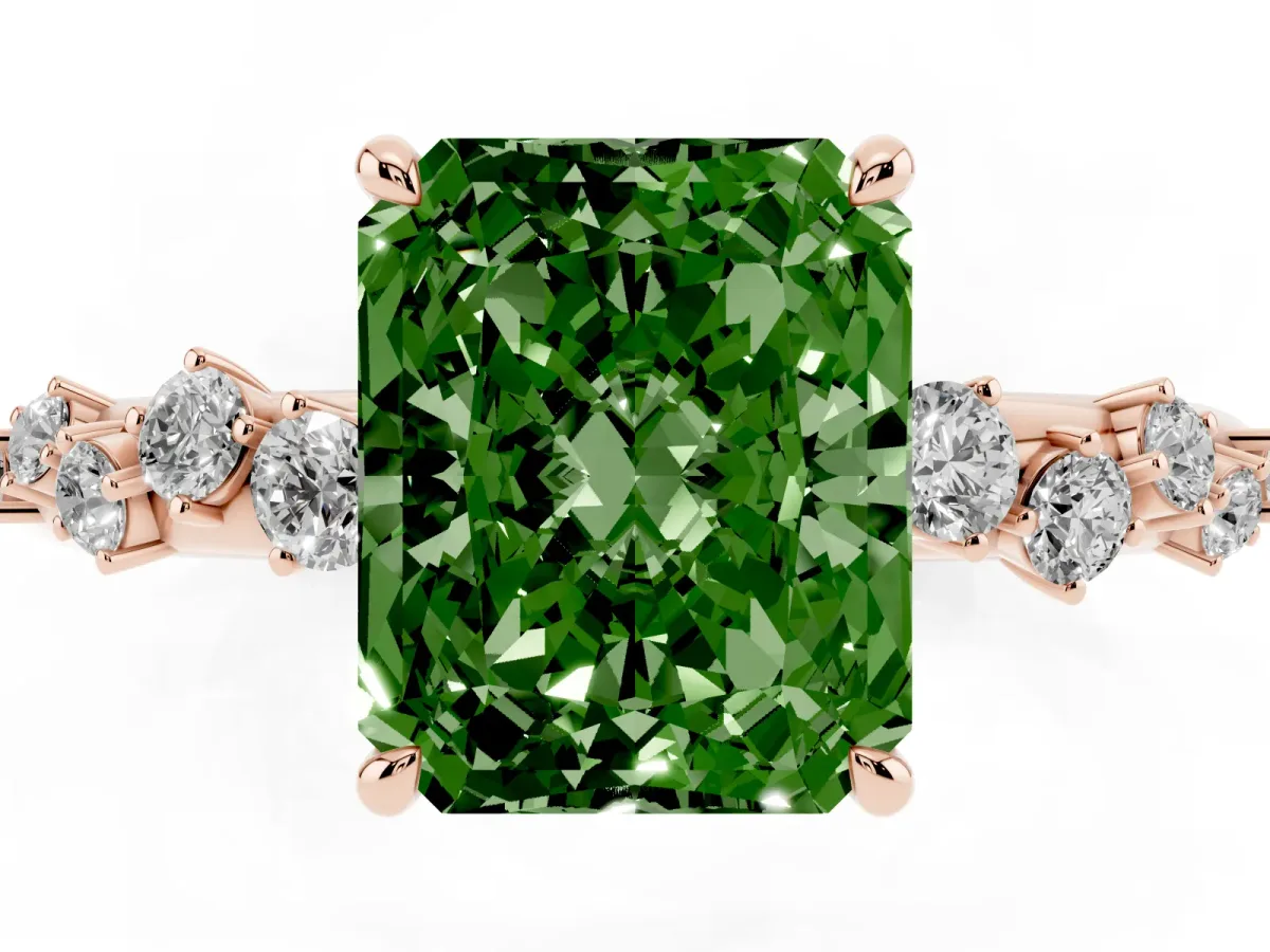 Fancy Green Radiant Cut Diamond Cluster Prong-Set Solitaire Ring Rose gold