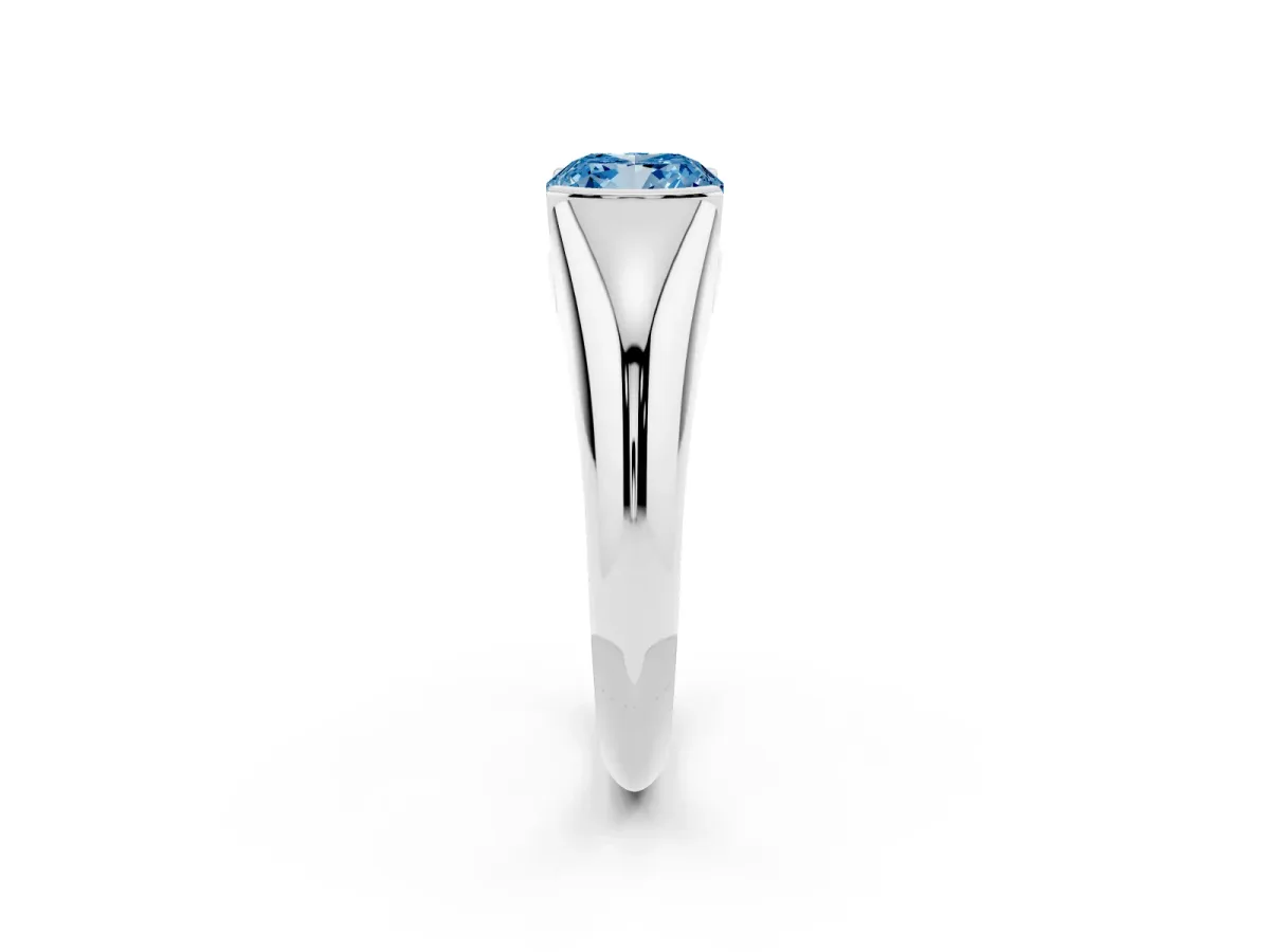 Fancy Blue Cushion Cut Solitaire Tension Set Diamond Ring Silver