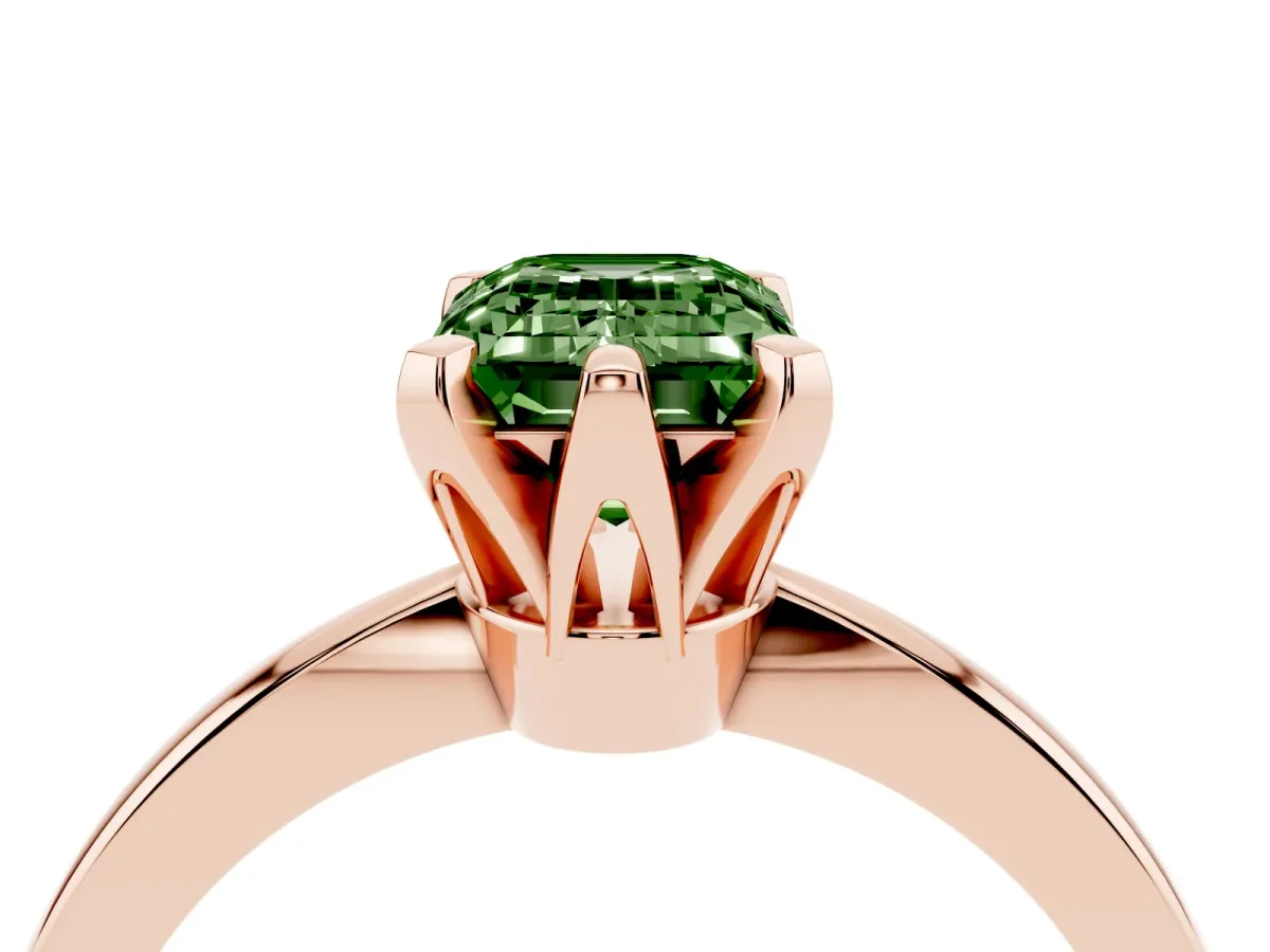 Fancy Green Emerald Cut Solitaire Engagement Ring with Six-Prong Setting and Tapered Band Rose gold