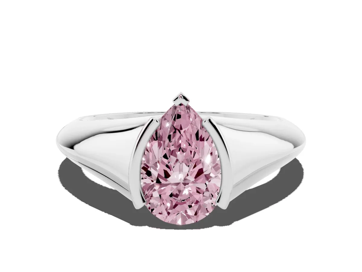 Fancy Pink Pear Cut Solitaire Tension Set Diamond Ring Silver