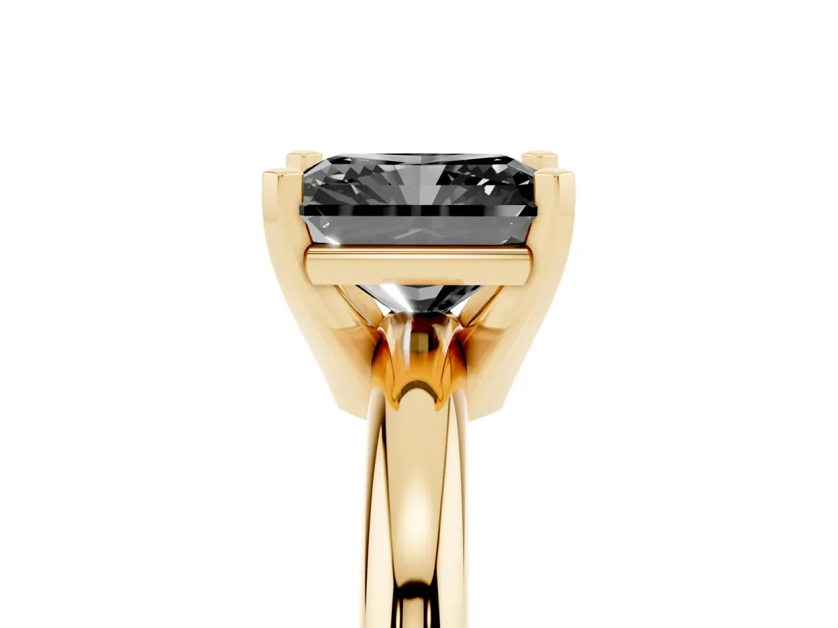 Fancy Black Radiant Cut Diamond Solitaire Engagement Ring with Round Band and Four-Prong Setting Yellow gold