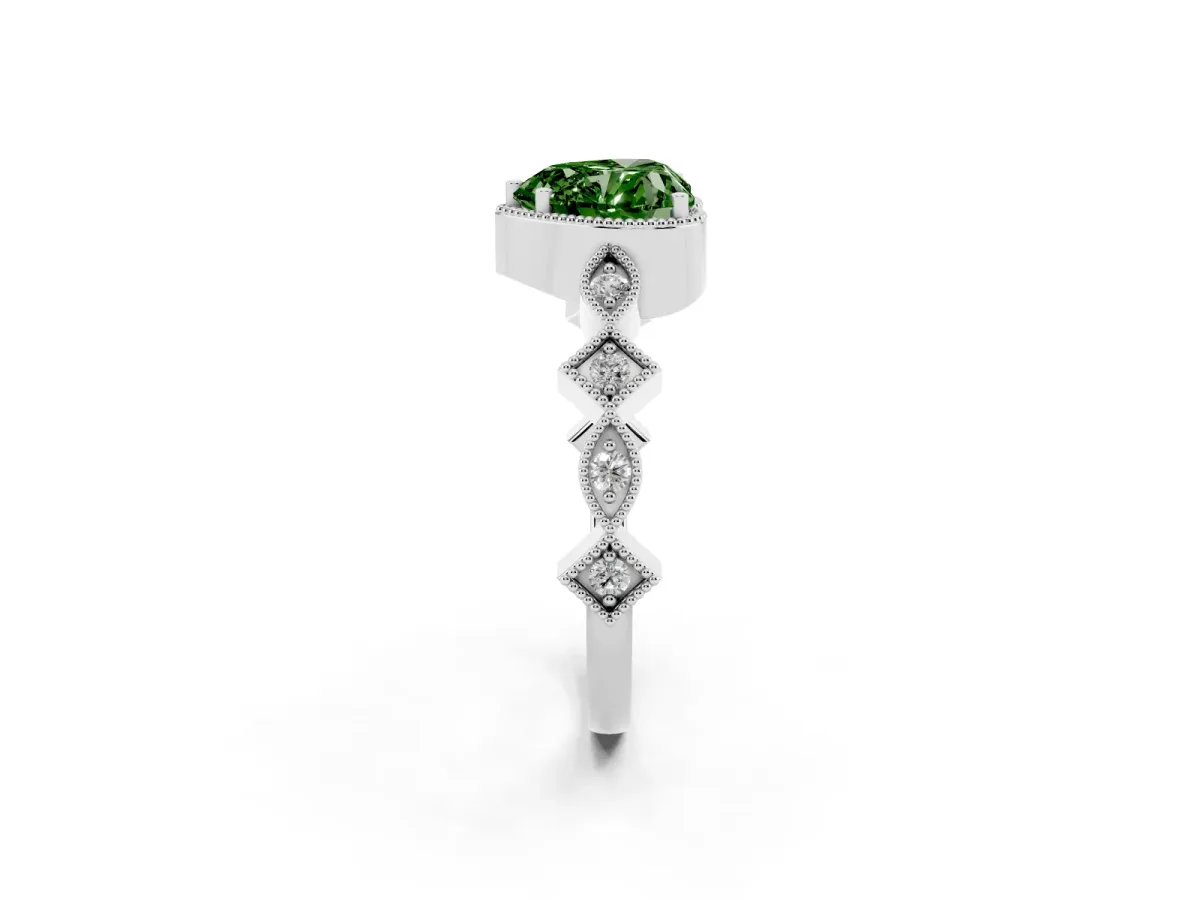 Fancy Green Heart Cut Milgrain Marquise Diamond Twist Band Ring Silver