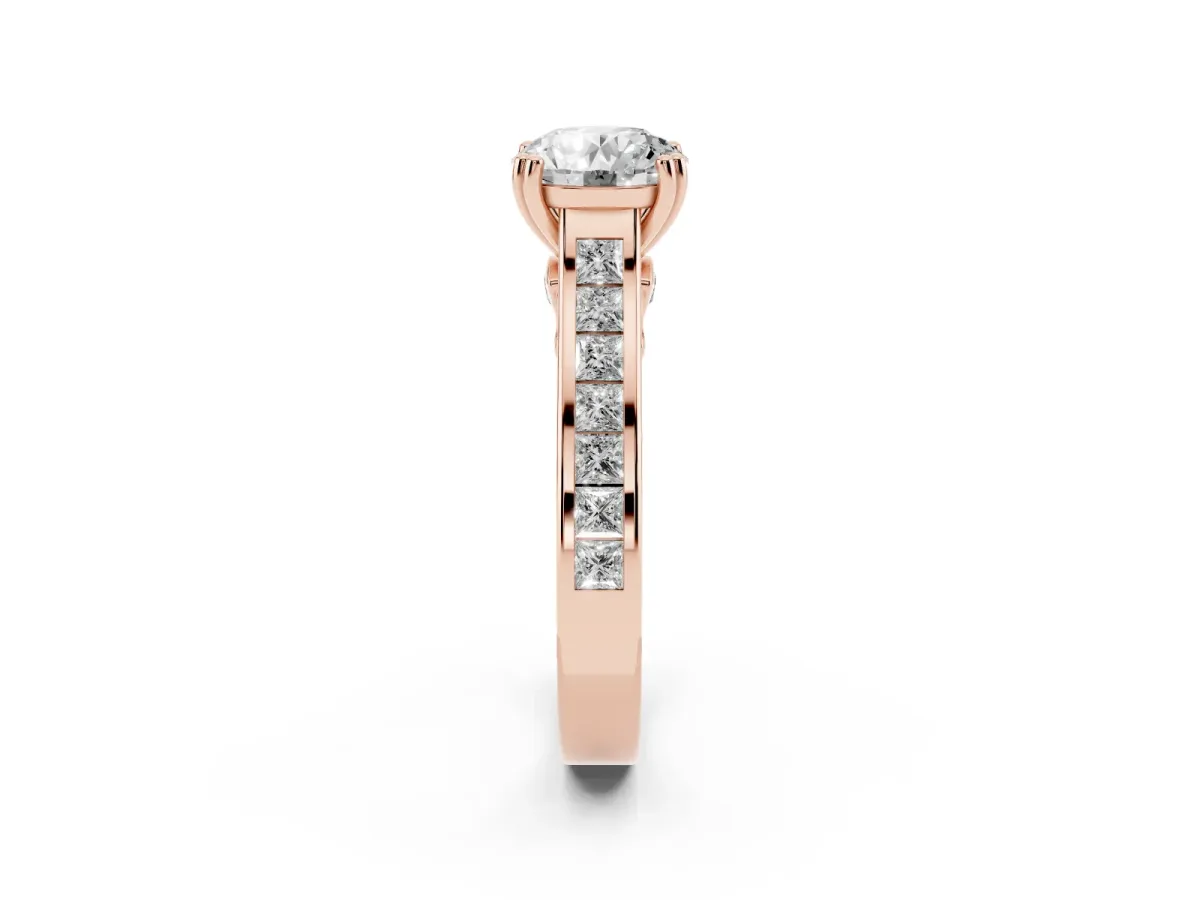 Round Cut Cut Channel Set Solitaire Engagement Ring with Prong Setting Rose gold