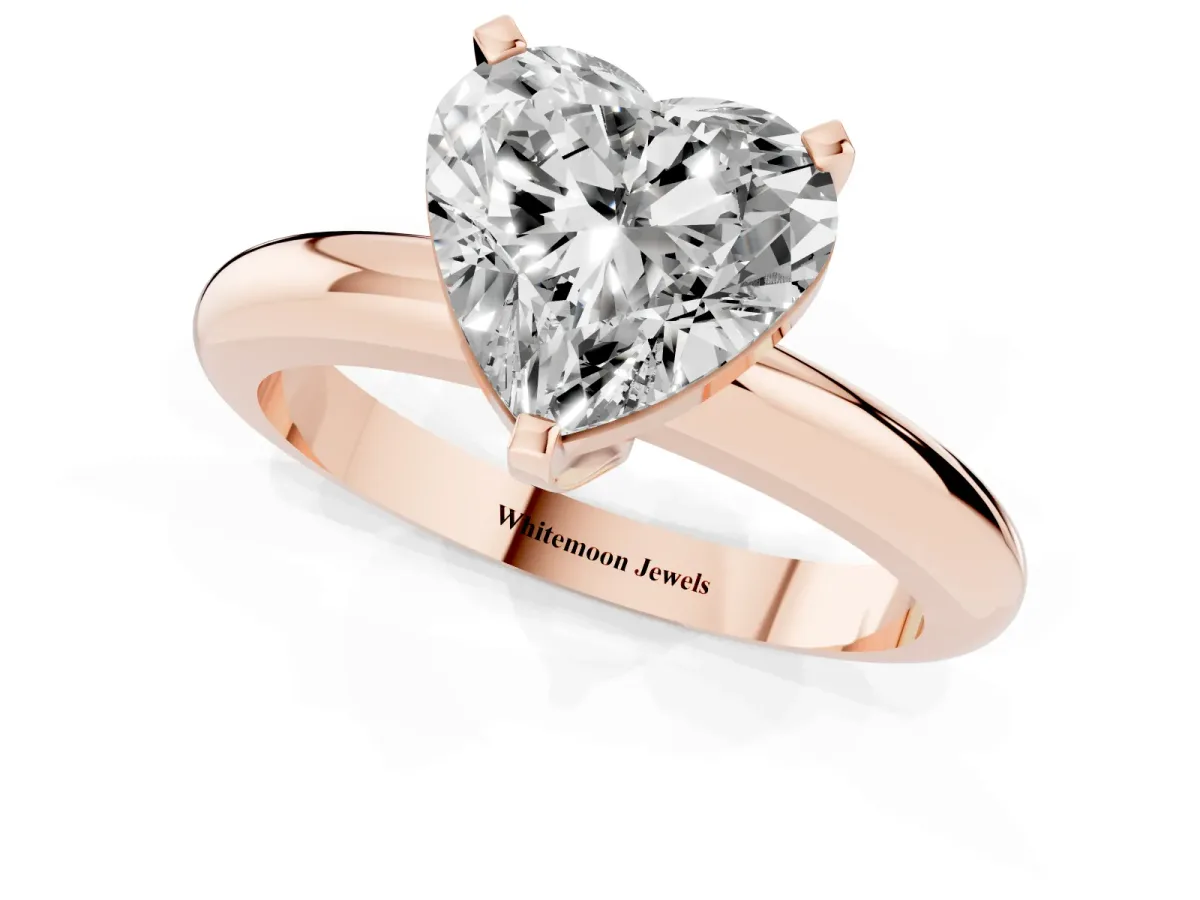Heart Cut Diamond Solitaire Engagement Ring with Round Band and Four-Prong Setting Rose gold