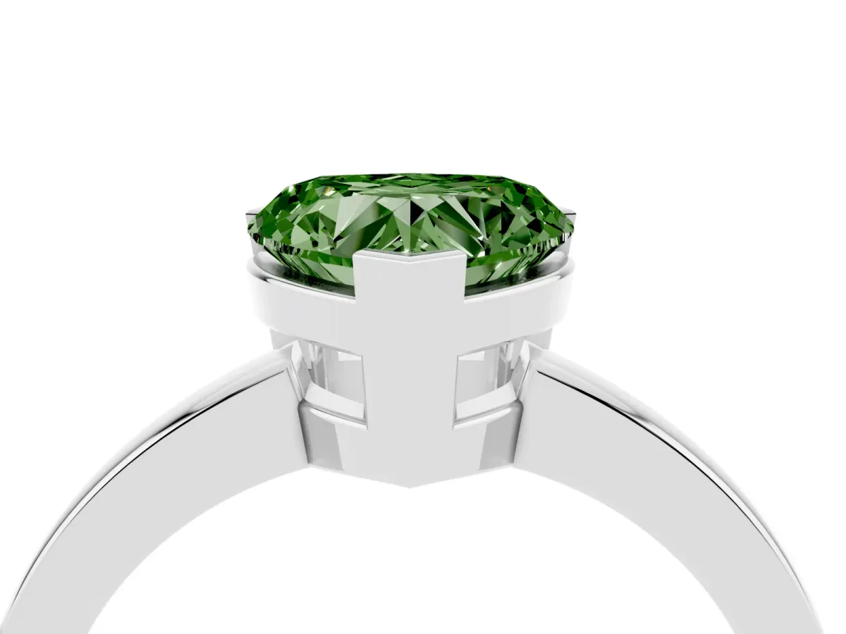 Fancy Green Heart Cut Cut Solitaire Ring with Four-Prong Setting and Classic Band Silver