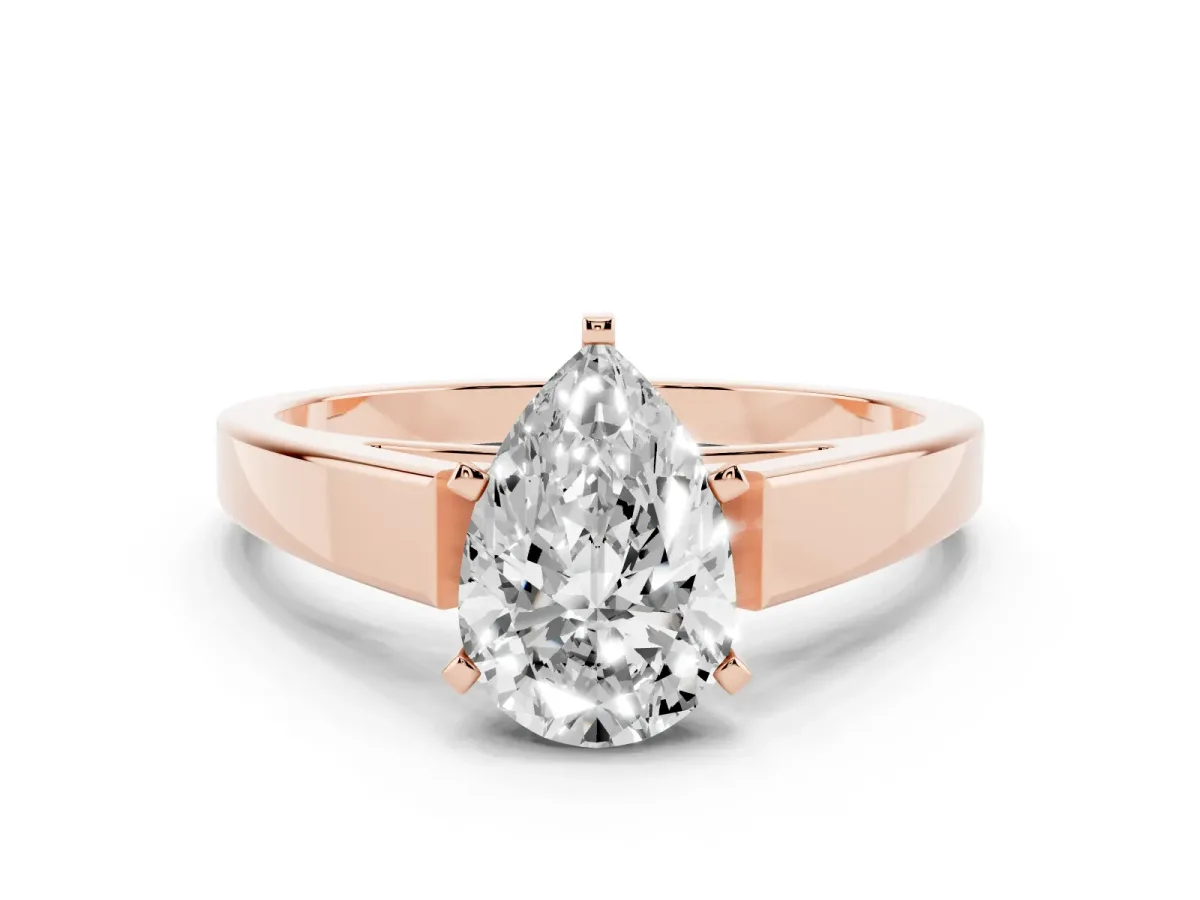 Pear Cut Solitaire Engagement Ring with Four-Prong Setting and Tapered Band Rose gold
