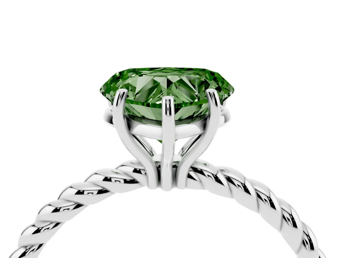 Fancy Green Heart Cut Solitaire Twisted Band 4-Prong Ring Silver