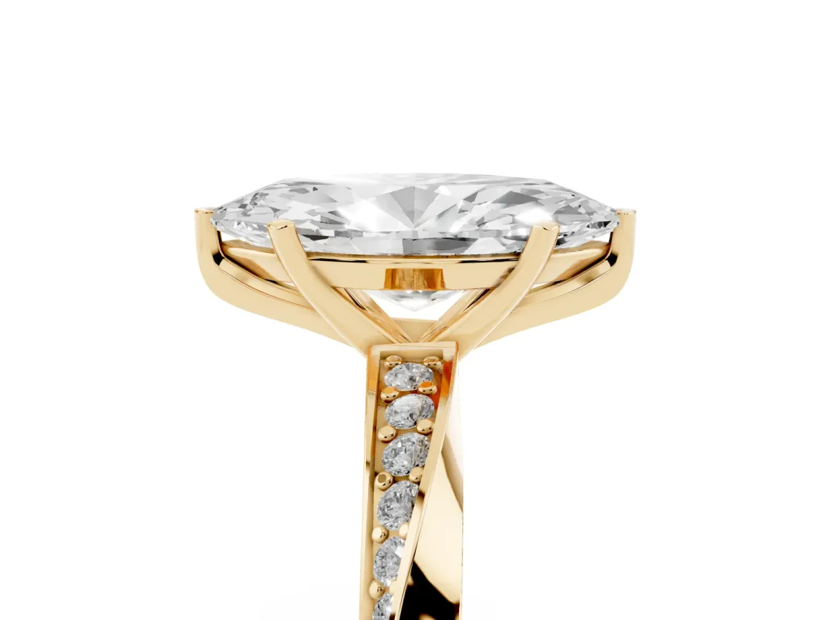 Marquise Cut Diamond Engagement Ring with Side Stone Accents and Four-Prong Setting Yellow gold