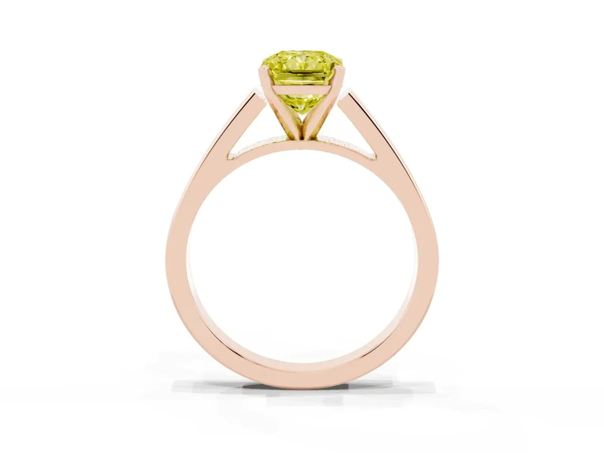 Fancy Yellow Radiant Cut Solitaire Engagement Ring with Four-Prong Setting and Tapered Band Rose gold