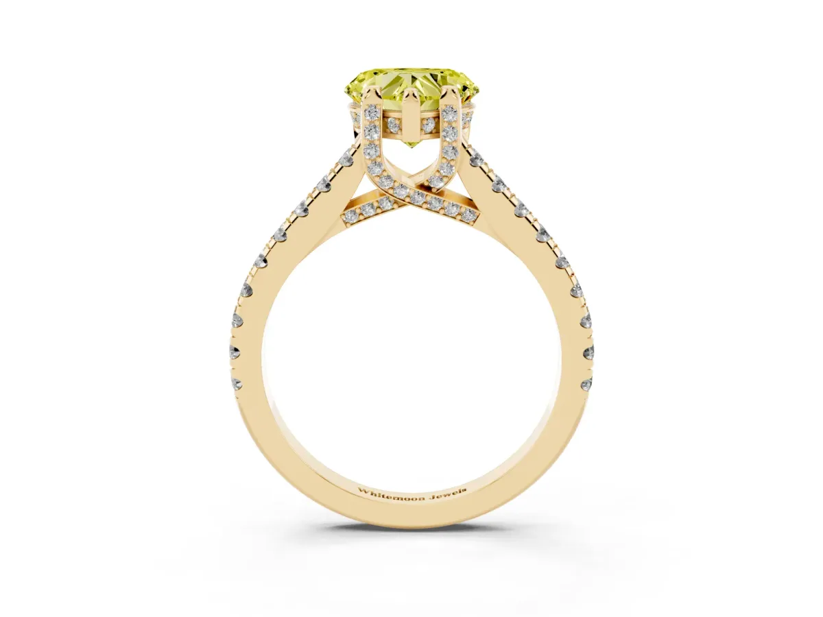 Fancy Yellow Heart Cut Brilliant Diamond Solitaire with Pavé Band and Four-Prong Setting Yellow gold