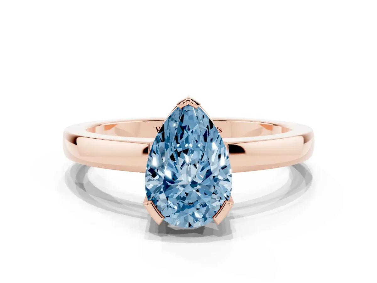 Fancy Blue Pear Cut Cut Solitaire Ring with Four-Prong Setting and Classic Band Rose gold