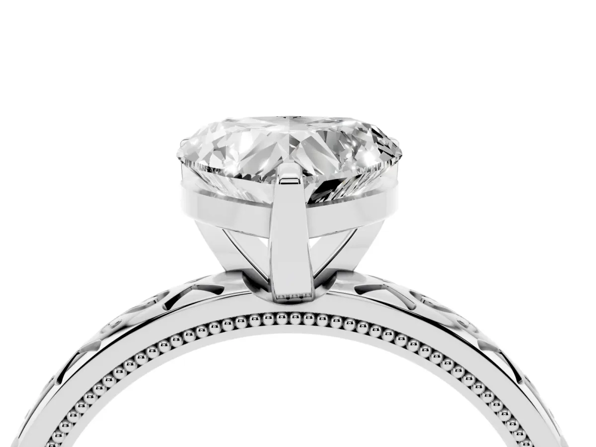 Heart Cut Solitaire Engagement Ring with Scrollwork Band and Four-Prong Setting White gold