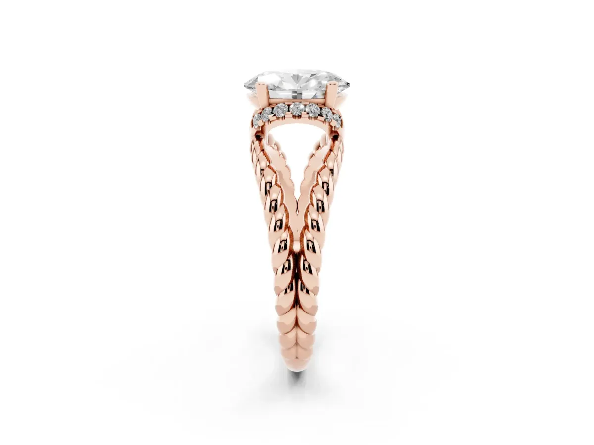 Oval Cut Halo Twisted Band Four-Prong Ring Rose gold