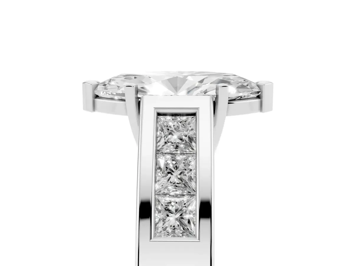 Marquise Cut Cut Channel Set Solitaire Ring with Four-Prong Setting Platinum
