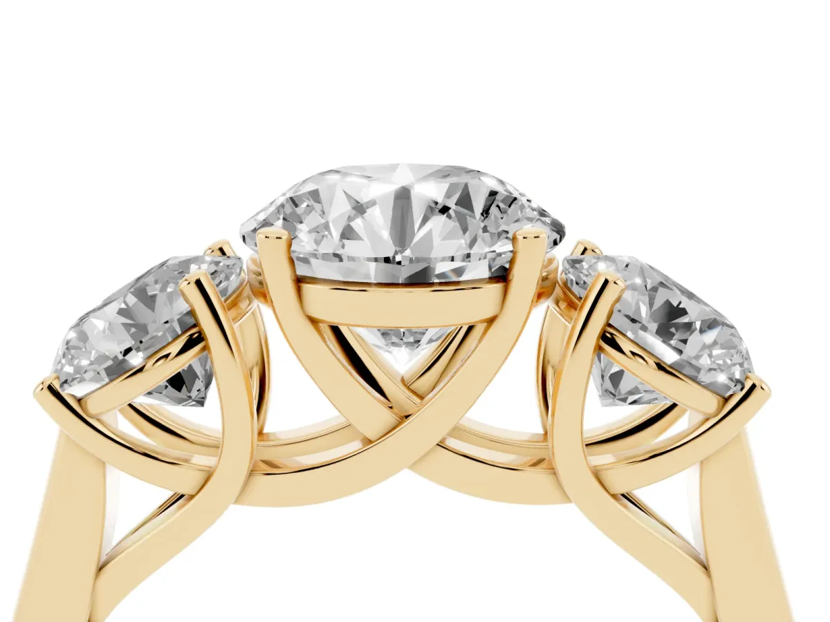 Three-Stone Round Cut Cut Solitaire Ring with Classic Band and Prong Setting Yellow gold