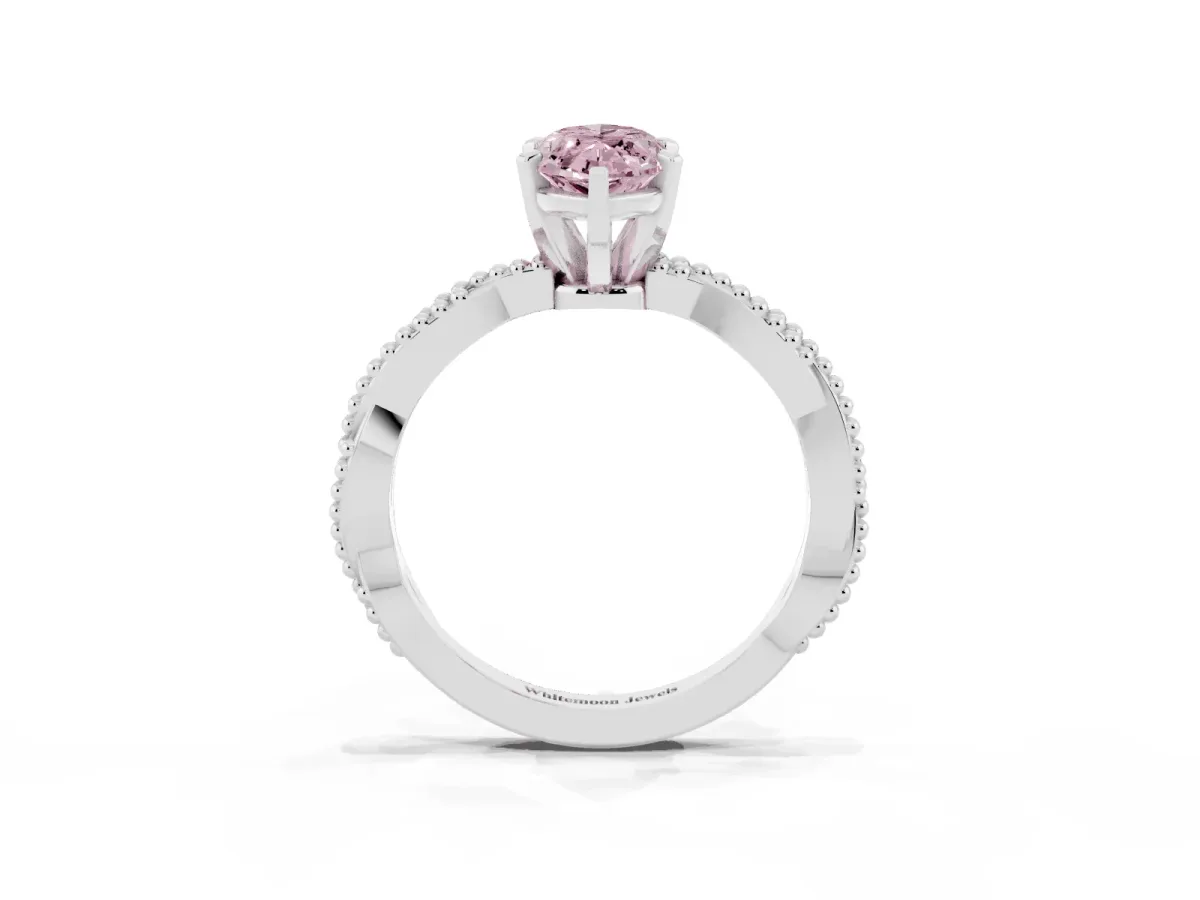 Fancy Pink Marquise Cut Solitaire Twisted Band with Bead Prong Setting Silver