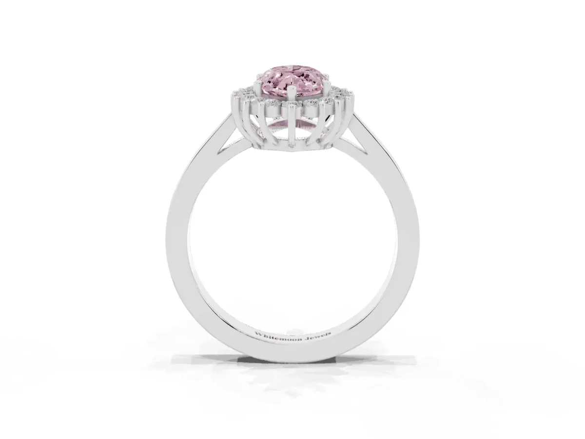 Fancy Pink Marquise Cut Cut Diamond Halo Ring with Round Brilliant Halo and Solitaire Band Platinum