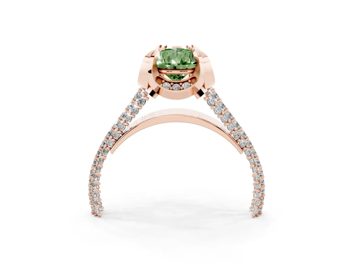 Fancy Green Pear Cut Solitaire Pave Split Shank Ring with Four-Prong Setting Rose gold