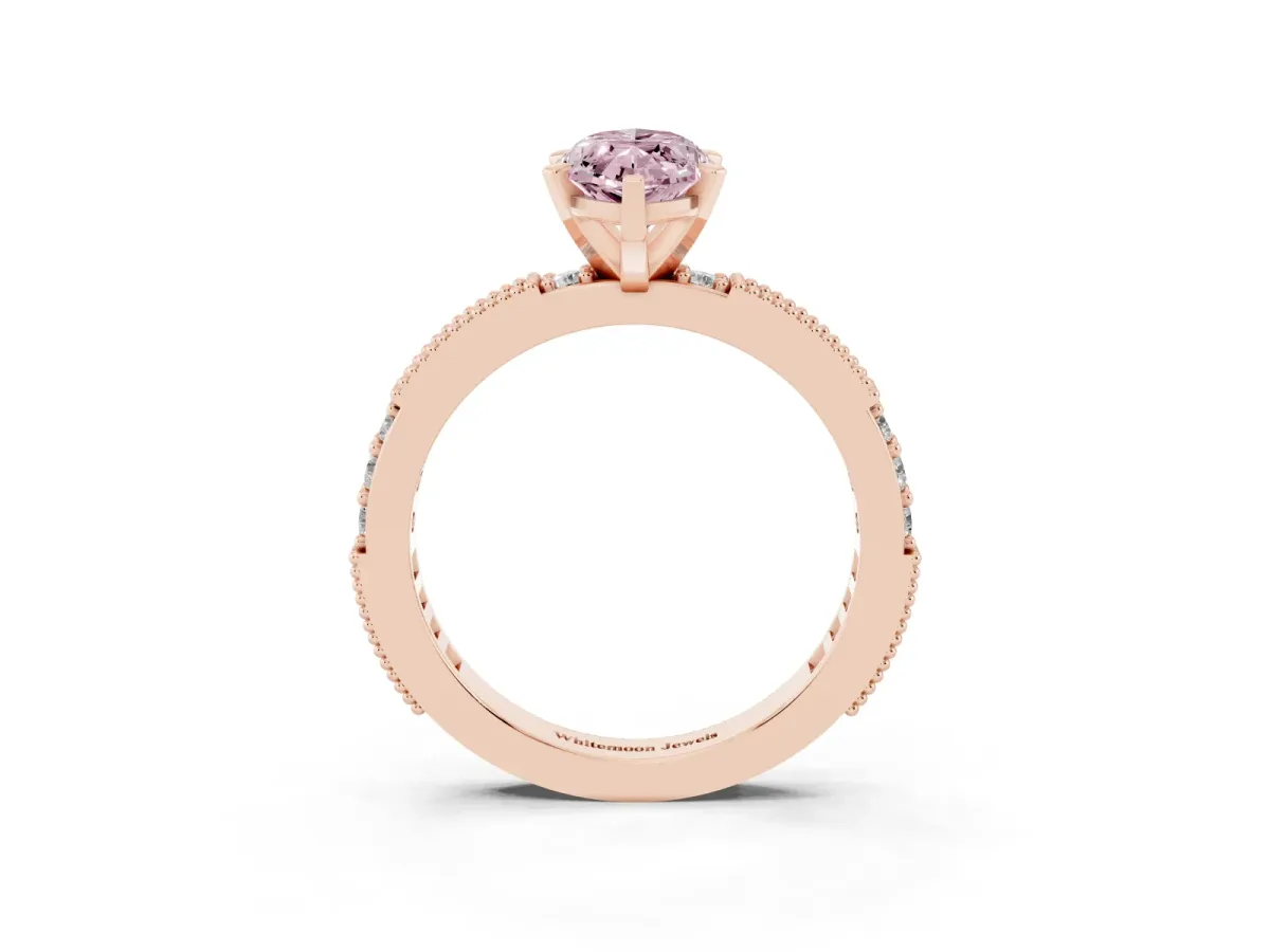 Fancy Pink Marquise Cut Solitaire with Pavé Band and Four-Prong Setting Rose gold