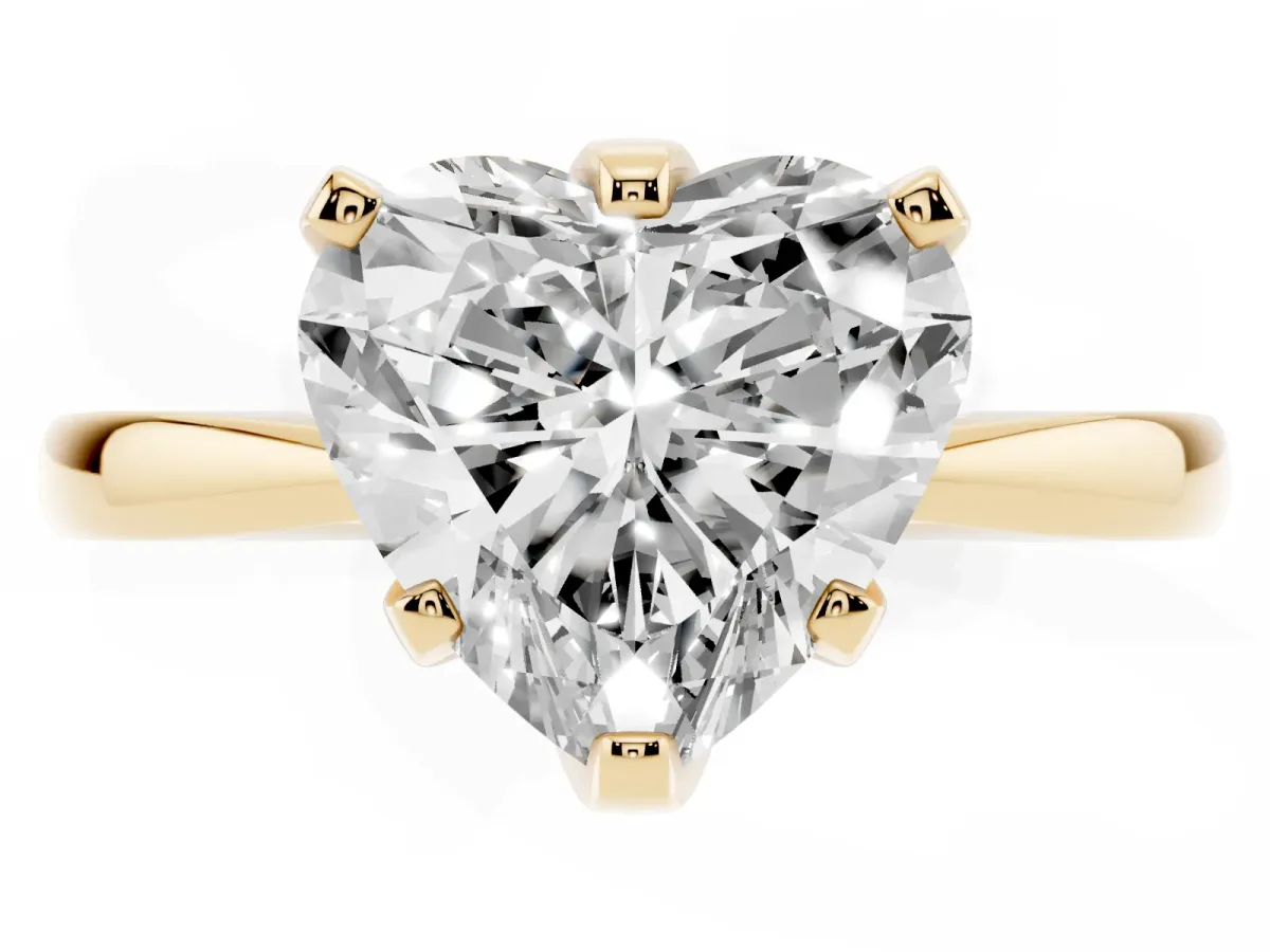 Heart Cut Solitaire Engagement Ring with Six-Prong Setting and Tapered Band Yellow gold