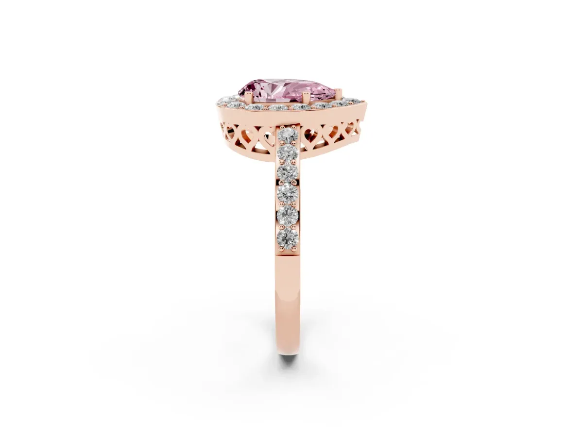 Fancy Pink Pear Cut Halo Diamond Pavé Band Ring with Prong Setting Rose gold