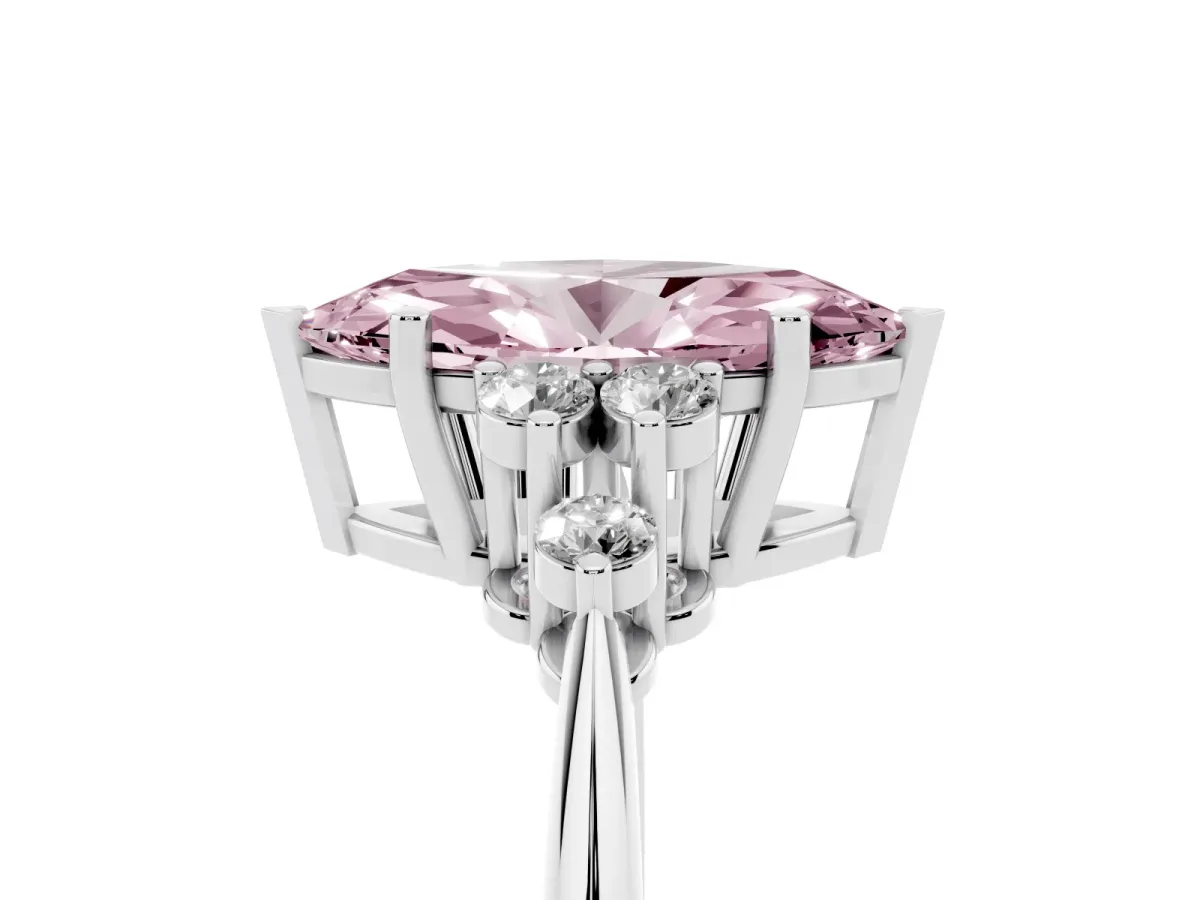 Fancy Pink Marquise Cut Cut Diamond Cluster Ring with Solitaire Band and Four-Prong Setting Silver