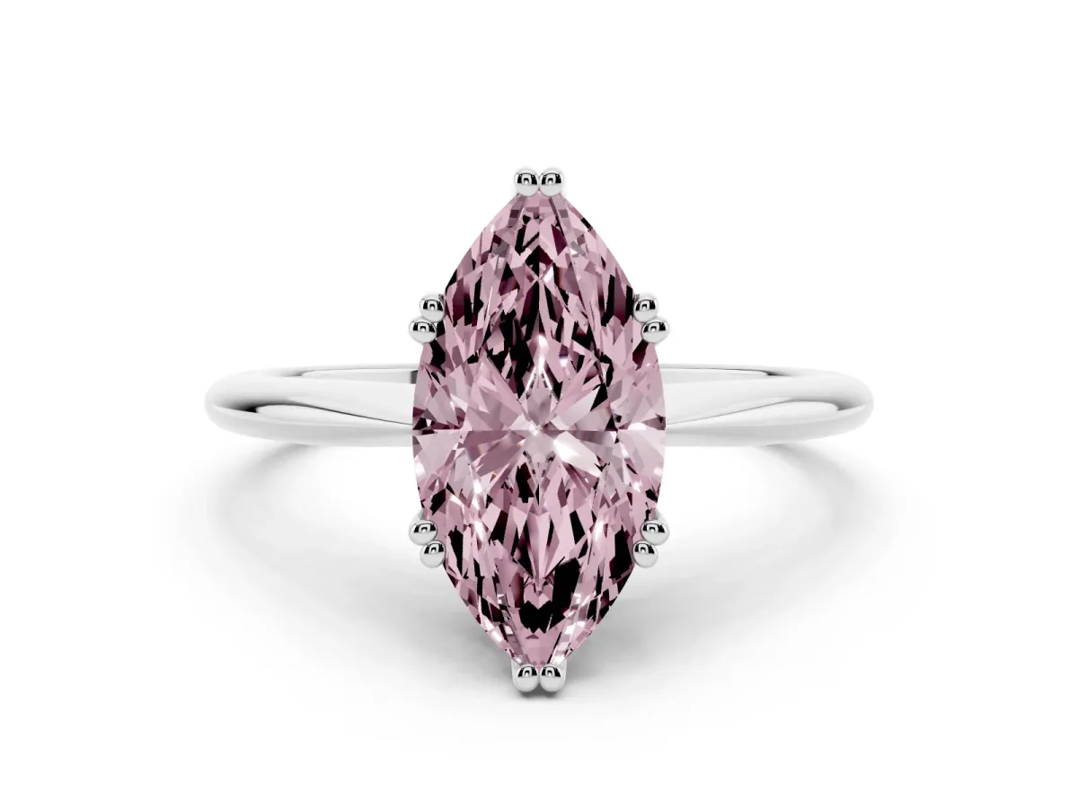 Fancy Pink Marquise Cut Solitaire Diamond Ring with Six-Prong Setting and Classic Band Silver