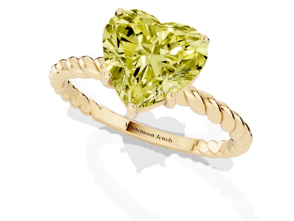 Fancy Yellow Heart Cut Solitaire Twist Band Ring with Four-Prong Setting Yellow gold