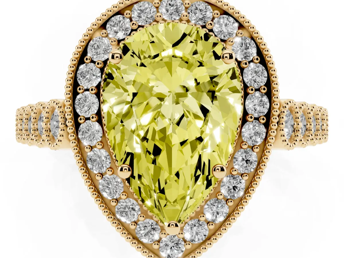 Fancy Yellow Pear Cut Halo Twist Band Solitaire Ring with Six-Prong Setting Yellow gold