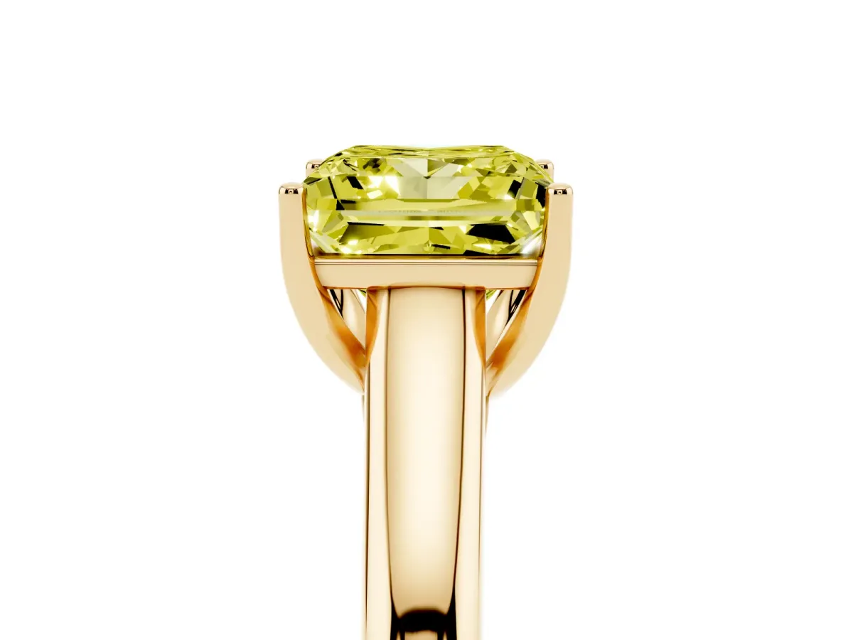 Fancy Yellow Princess Cut Solitaire Engagement Ring with Tapered Band and Four-Prong Setting Yellow gold