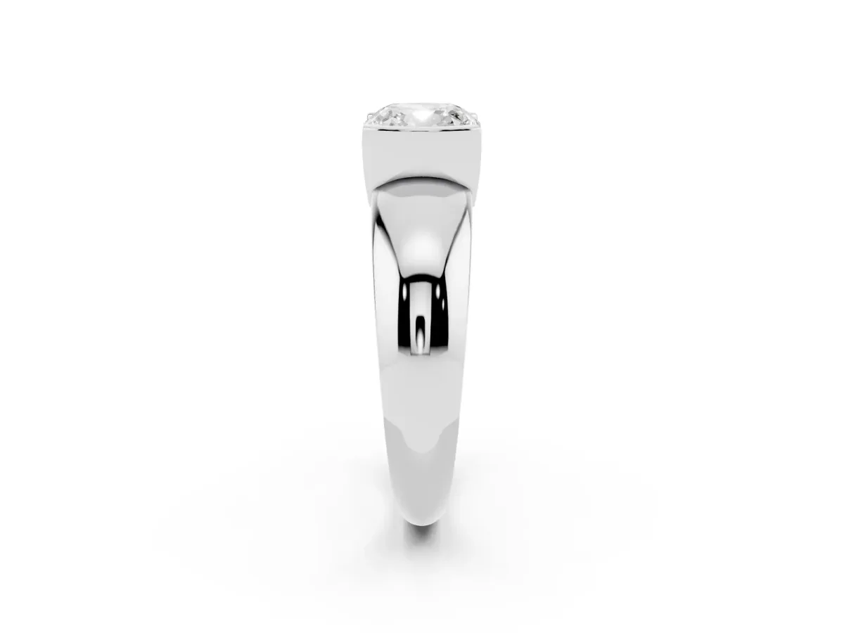 Cushion Cut Solitaire Tension Set Diamond Ring with Wide Band Platinum