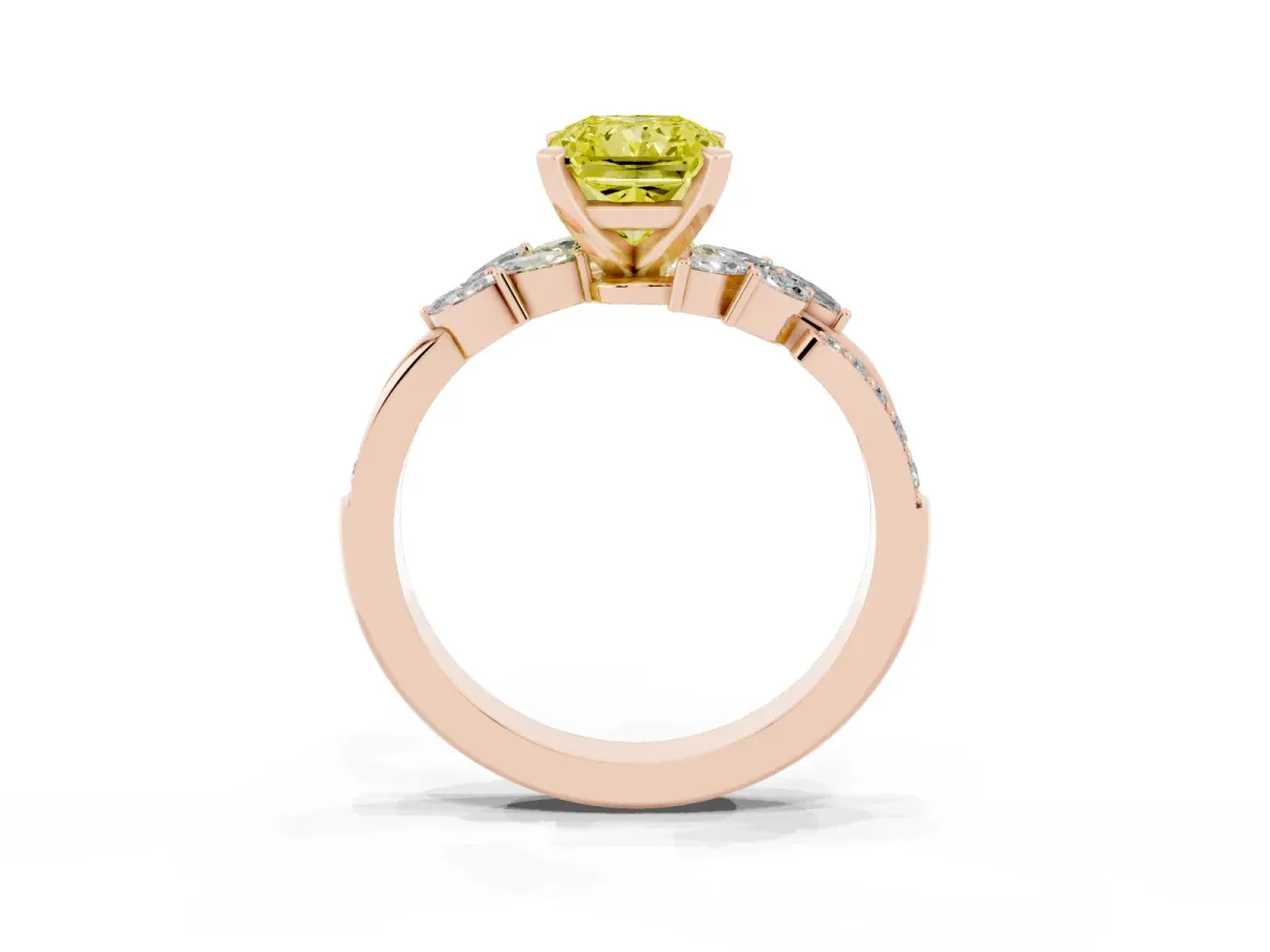 Fancy Yellow Radiant Cut Solitaire Marquise Twist Band with Six-Prong Setting Rose gold