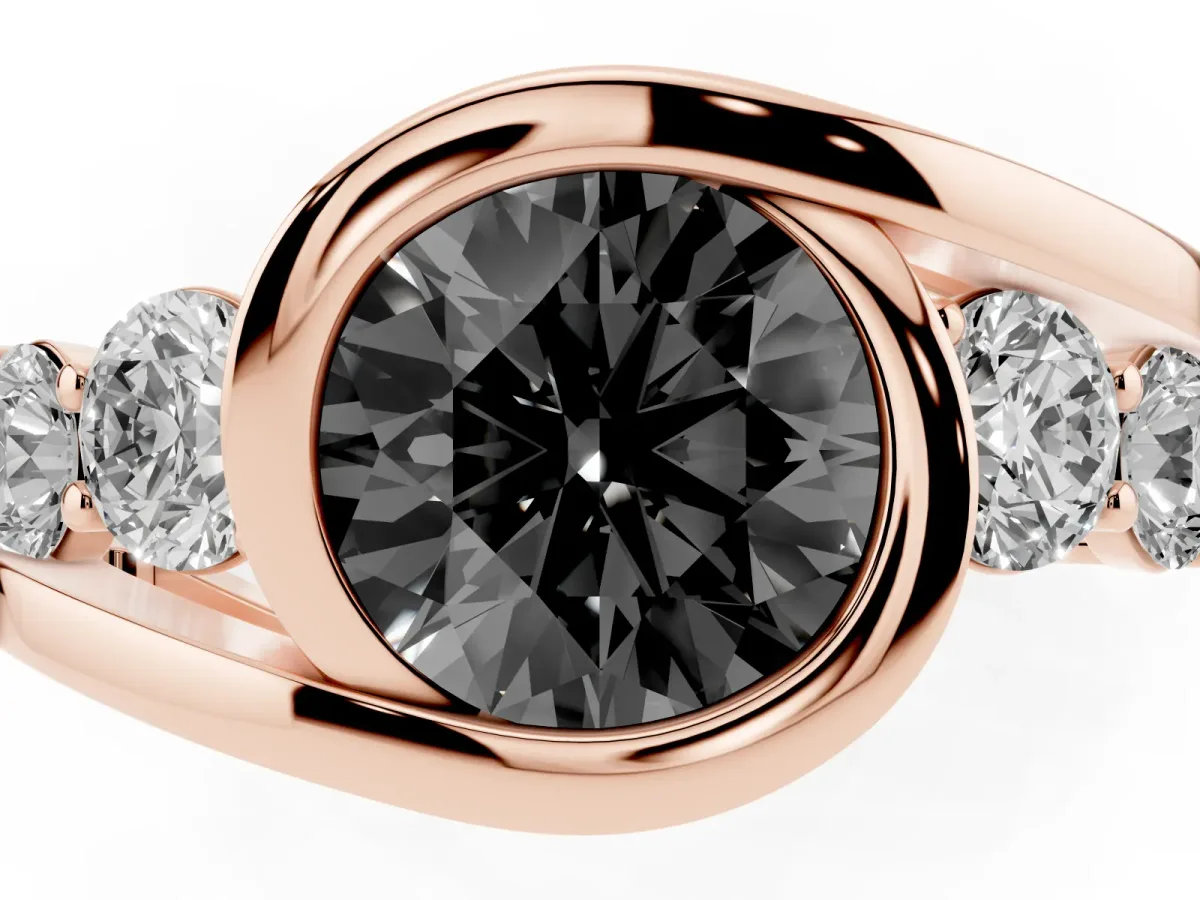 Fancy Black Bezel Set Round Cut Diamond Bypass Ring with Round Accents Rose gold