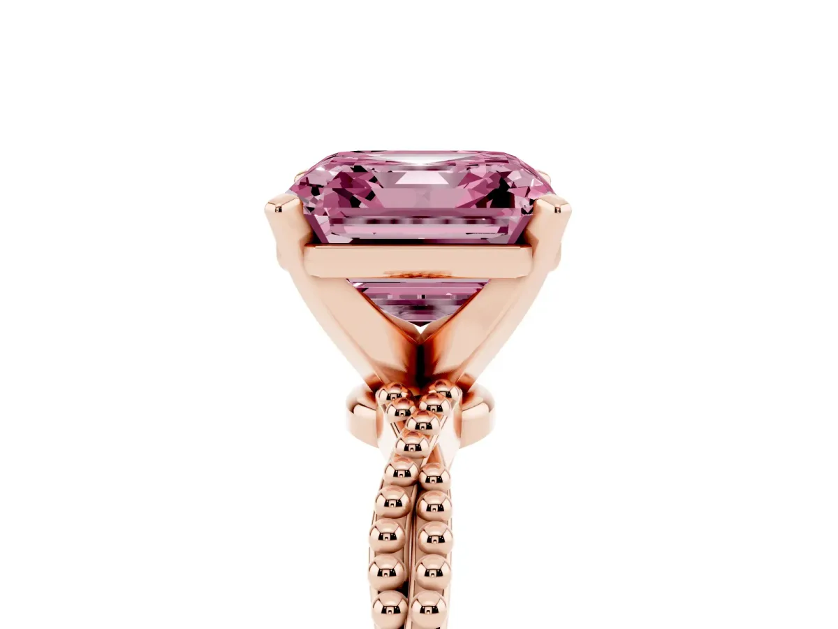 Fancy Pink Asscher Cut Solitaire Twisted Band with Bead Prong Setting Rose gold