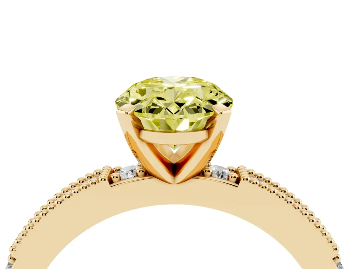 Fancy Yellow Oval Cut Solitaire with Pavé Band and Four-Prong Setting Yellow gold