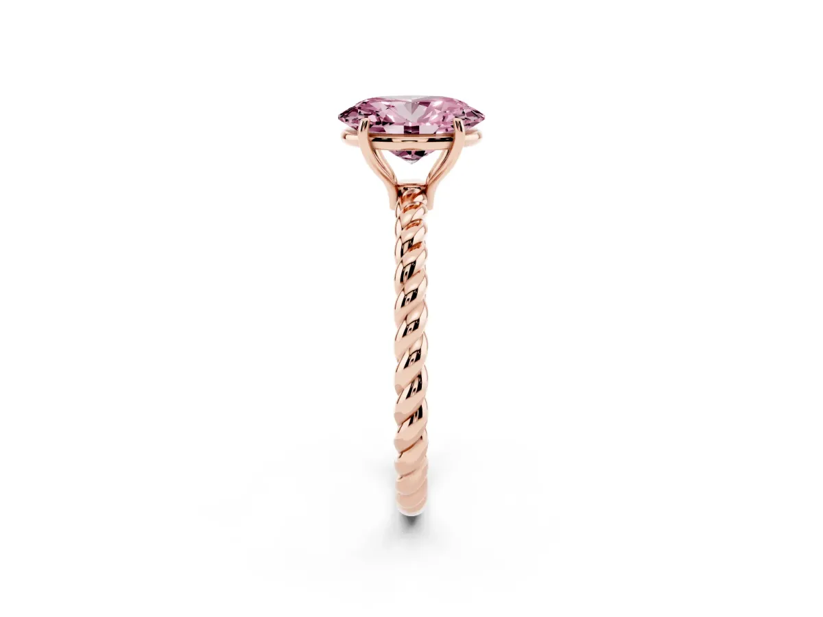 Fancy Pink Oval Cut Solitaire Twist Band Ring with Four-Prong Setting Rose gold