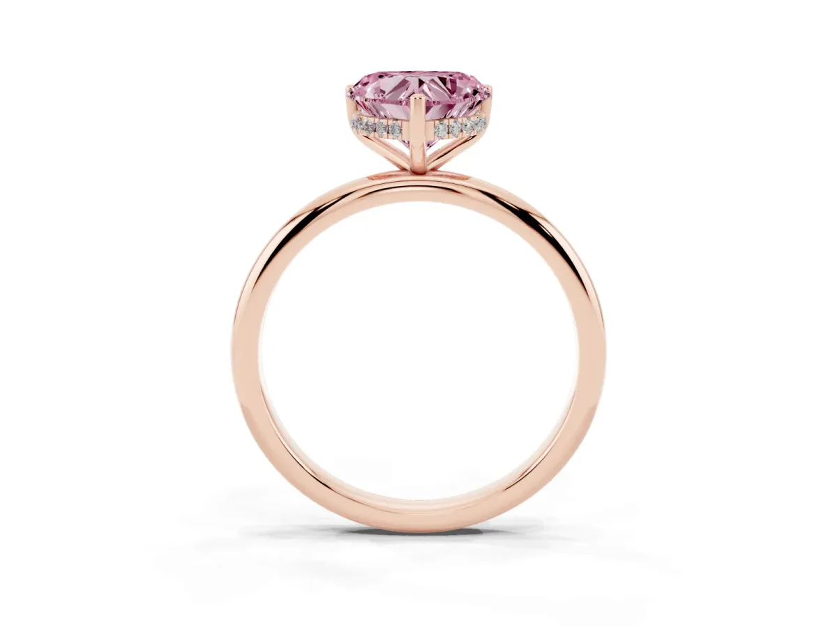 Fancy Pink Heart Cut Cut Solitaire Engagement Ring with Four-Prong Setting and Classic Band Rose gold