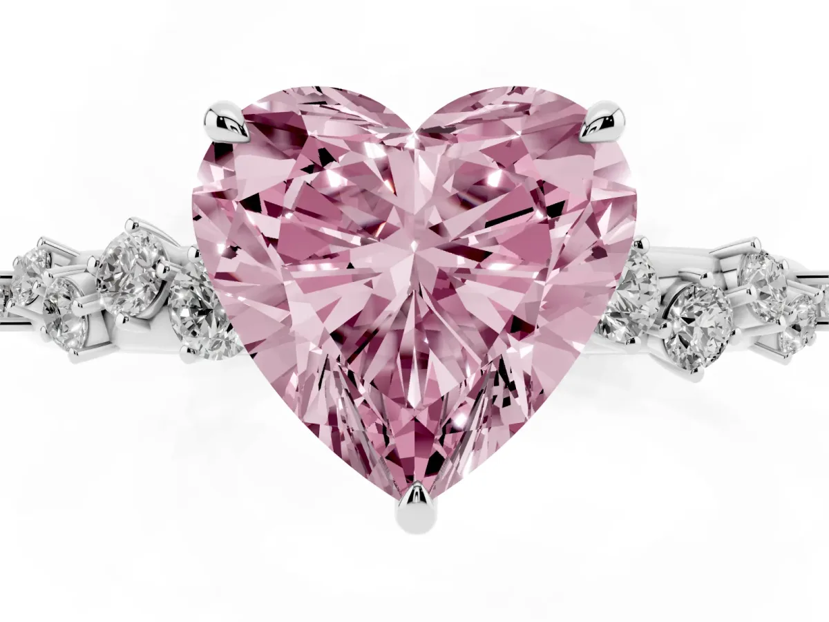 Fancy Pink Heart Cut Diamond Cluster Prong-Set Solitaire Ring Silver