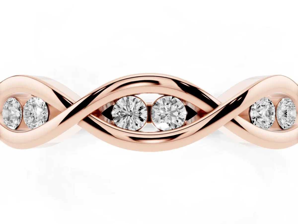 Round Diamond Twist Eternity Band with Bezel Setting Rose gold