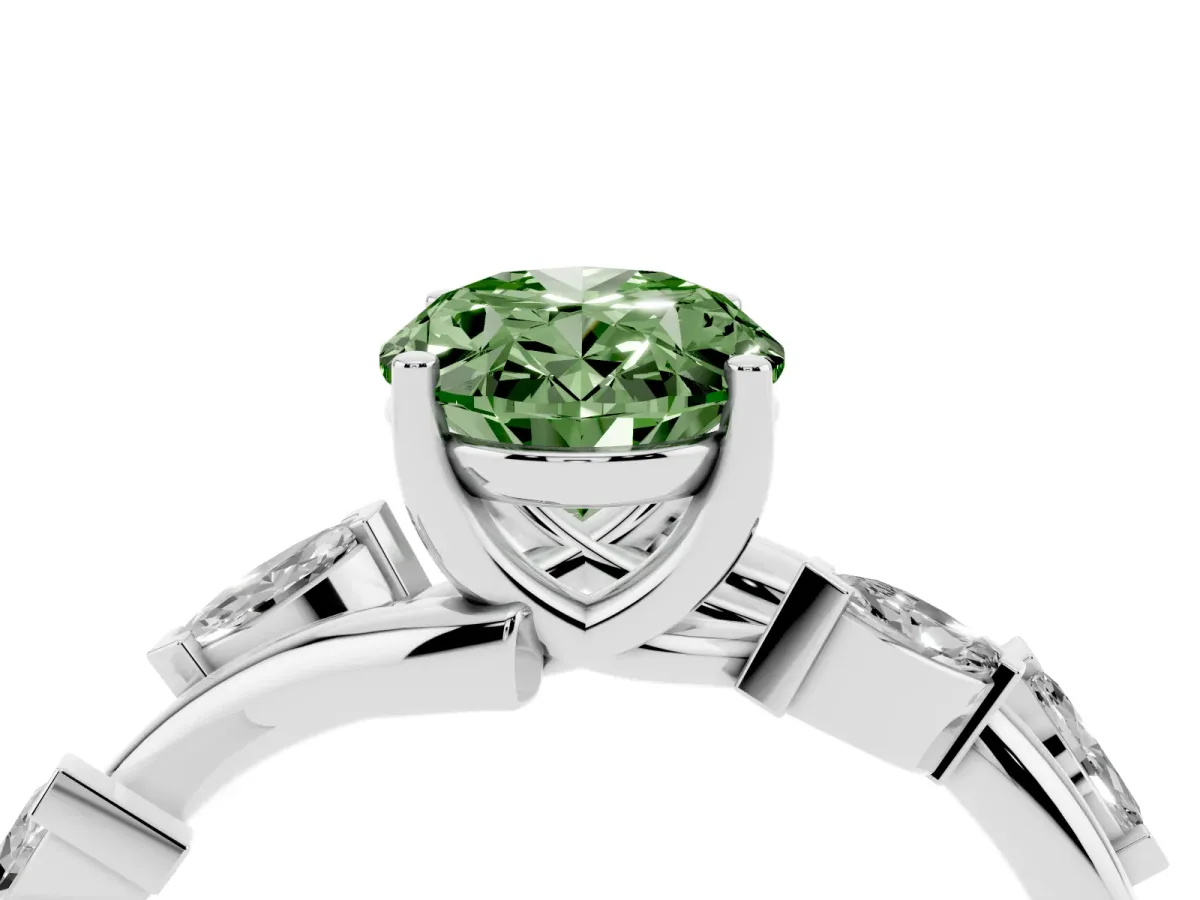 Fancy Green Oval Cut Solitaire Twisted Band Marquise Accent Prong Setting Ring Silver