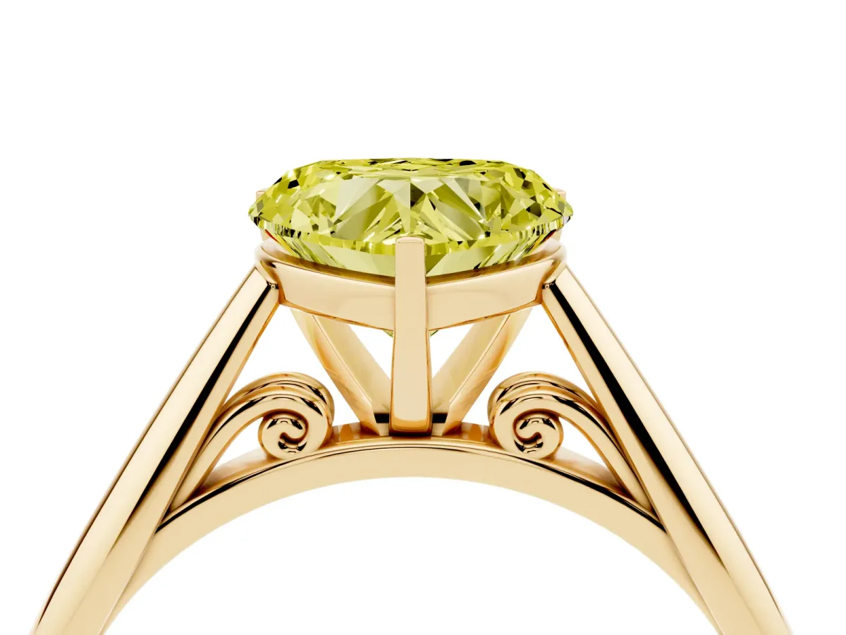Fancy Yellow Heart Cut Diamond Solitaire Engagement Ring with Cathedral Setting and Four-Prong Mount Yellow gold