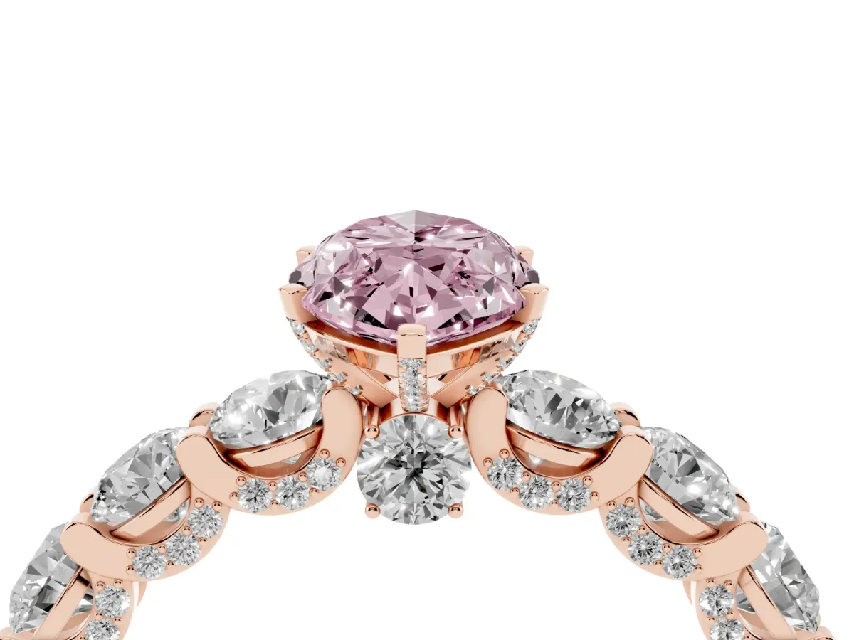 Fancy Pink Marquise Cut Diamond Side Stone Engagement Ring with Four-Prong Setting Rose gold