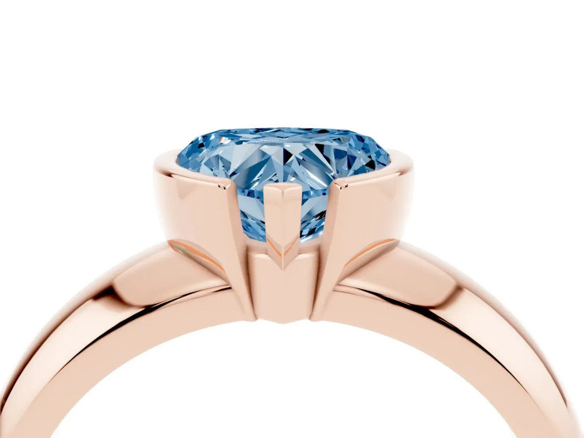 Fancy Blue Heart Cut Solitaire Tension Set Diamond Ring with Wide Band Rose gold