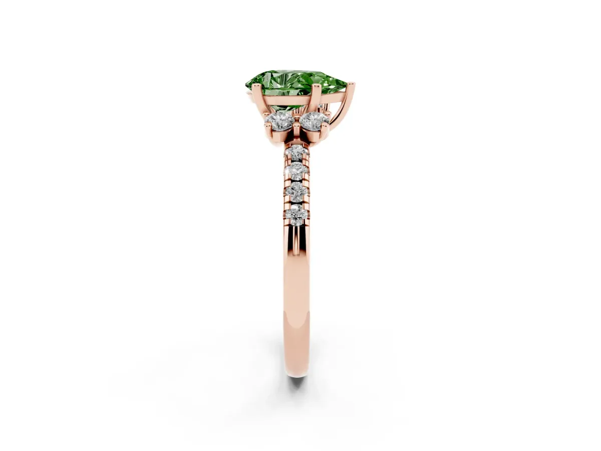 Fancy Green Pear Cut Diamond Three-Stone Pave Band with Four-Prong Setting Rose gold