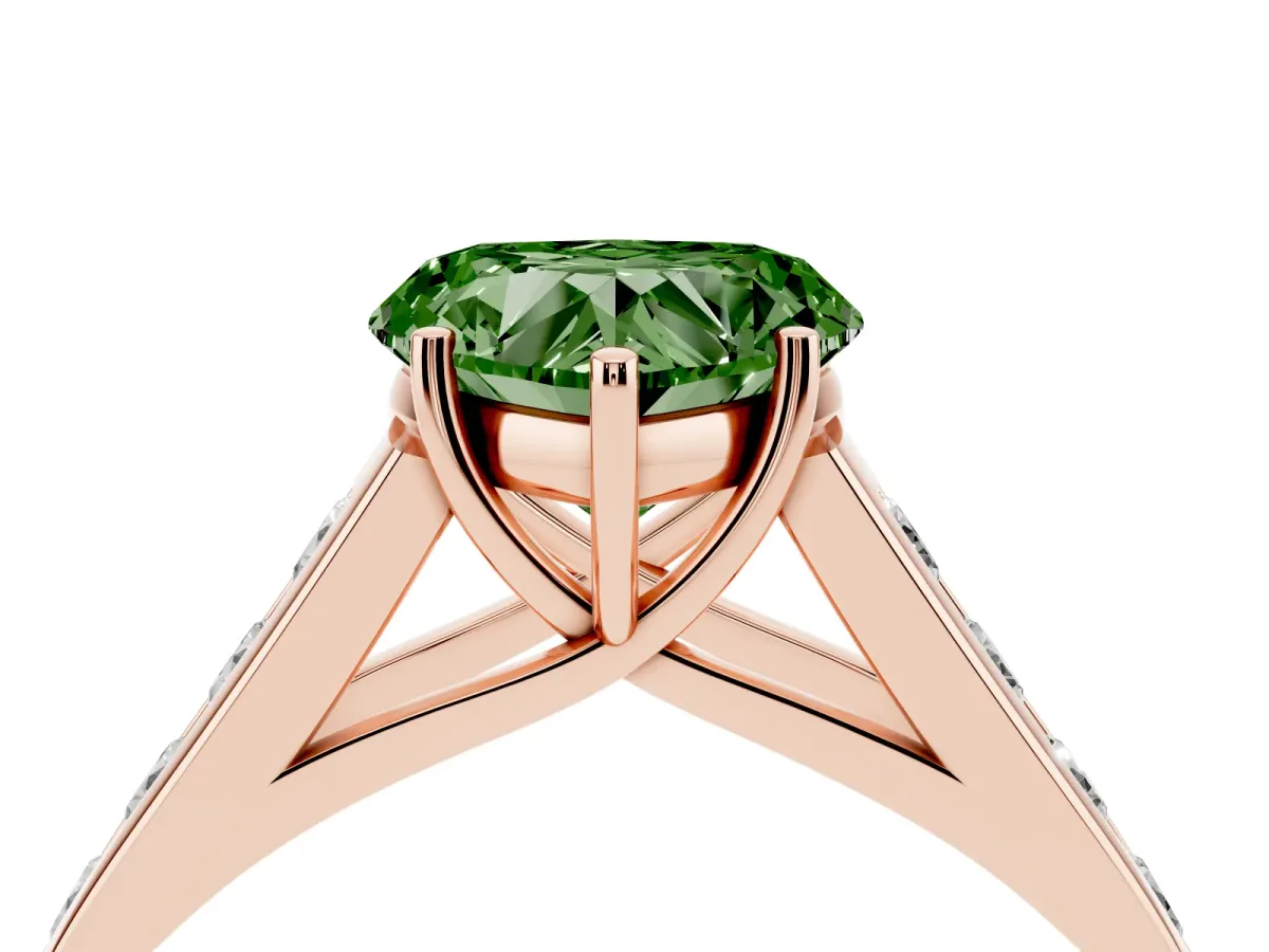 Fancy Green Heart Cut Solitaire Channel-Set Diamond Engagement Ring with Four-Prong Setting Rose gold