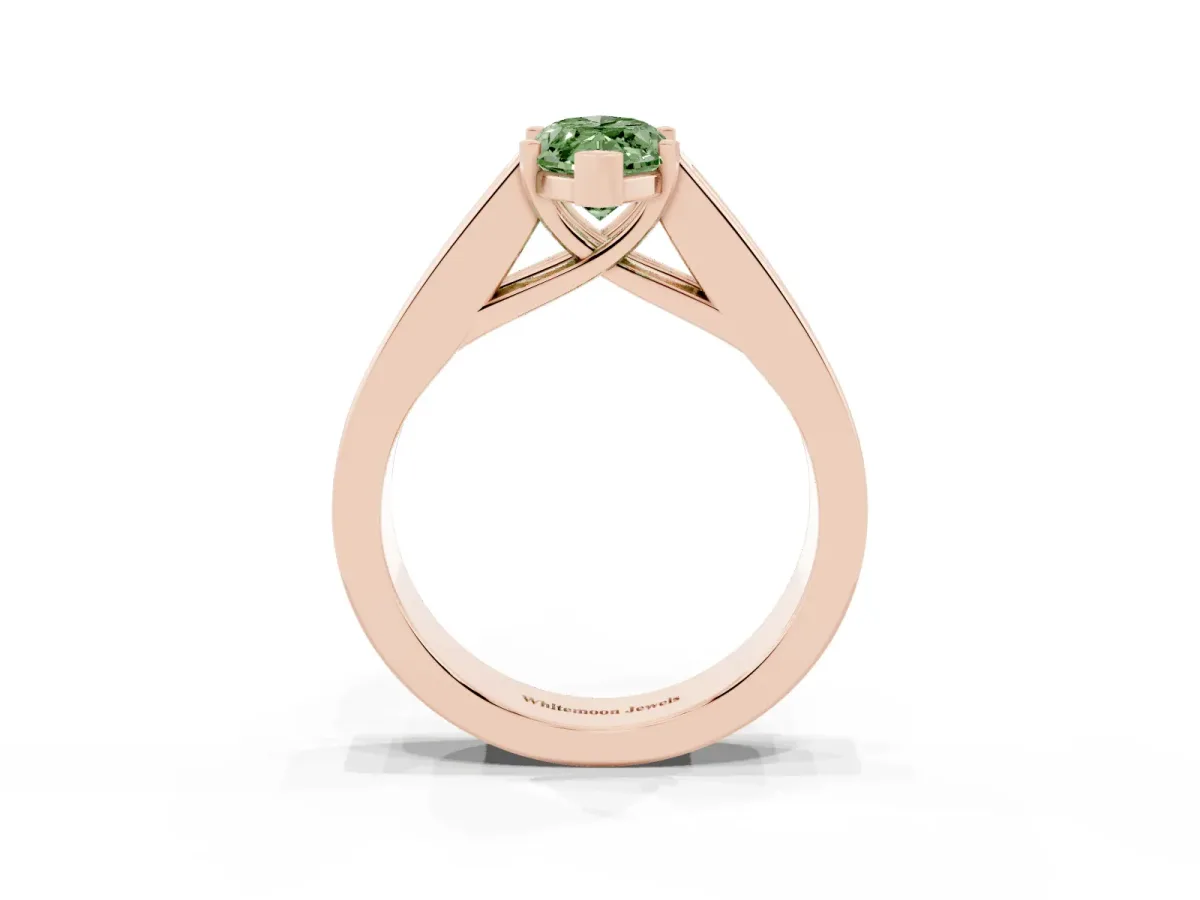 Fancy Green Marquise Cut Cut Channel Set Solitaire Ring with Four-Prong Setting Rose gold