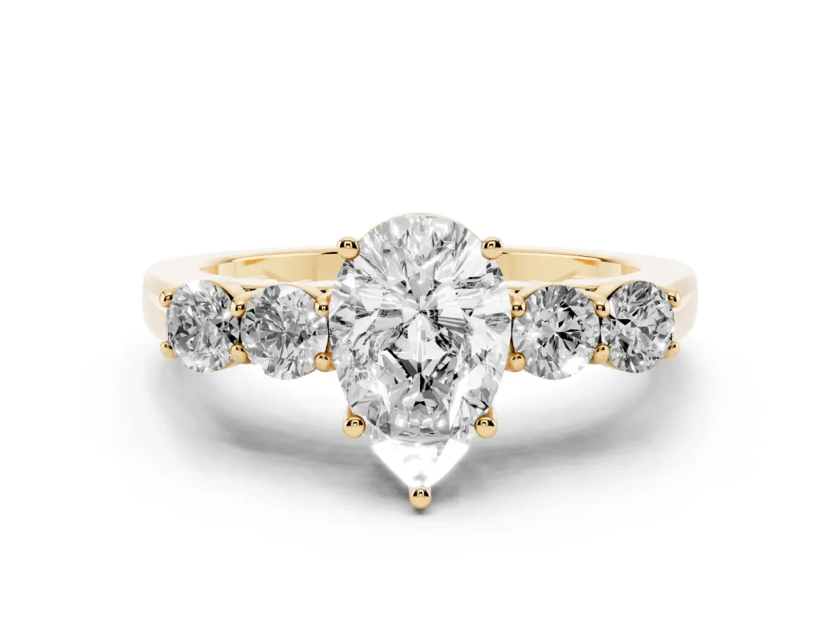 Pear Cut Cut Diamond Five-Stone Prong Set White Gold Ring Yellow gold