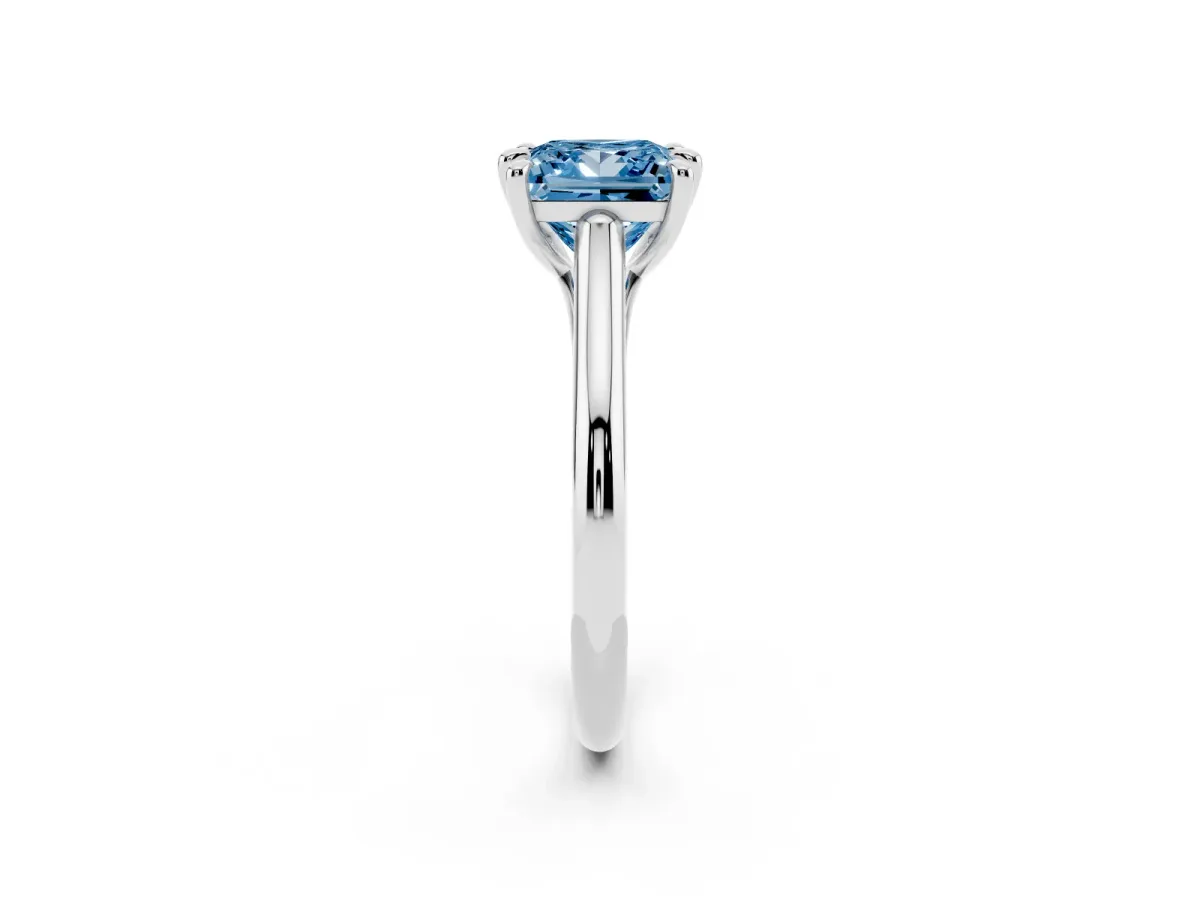 Fancy Blue Princess Cut Solitaire Engagement Ring with Six-Prong Setting and Classic Band Platinum