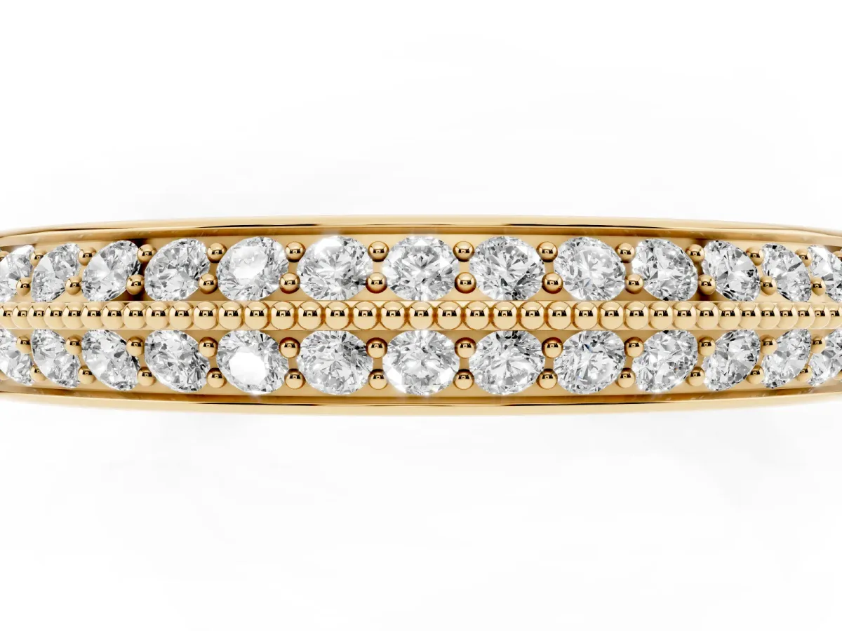 Round Diamond Pave Eternity Band with Milgrain Edging Yellow gold